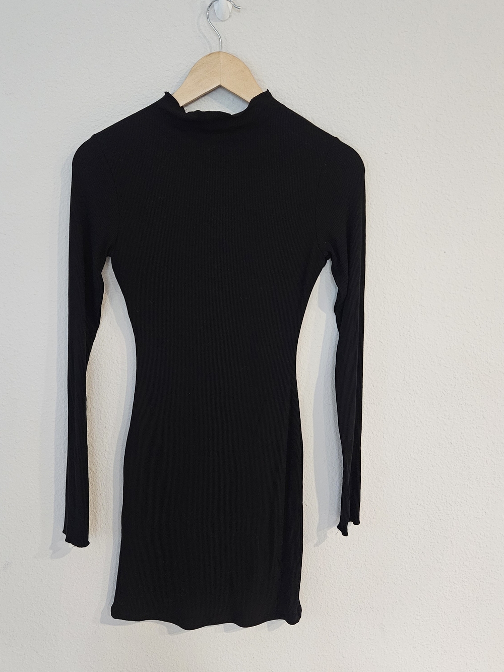 Naked Wardrobe Mock Neck Black Long Sleeve Ribbed Stretch Bodycon Dress - Picture 6 of 11